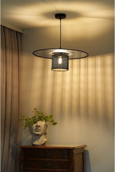 Duolla - Lampadario a sospensione con filo TOKYO RATTAN 1xE27/15W/230V diametro 50 cm nero/argento