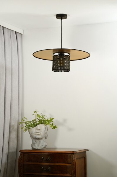 Duolla - Lampadario a sospensione con filo TOKYO RATTAN 1xE27/15W/230V diametro 50 cm oro/nero