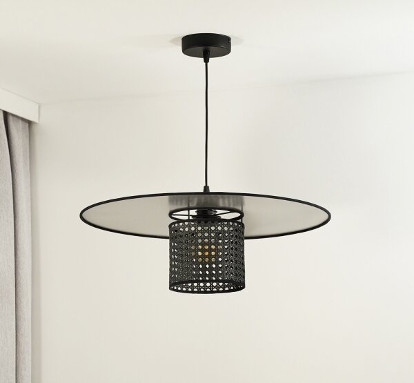 Duolla - Lampadario a sospensione con filo TOKYO RATTAN 1xE27/15W/230V diametro 50 cm nero/argento