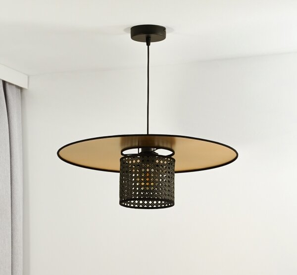 Duolla - Lampadario a sospensione con filo TOKYO RATTAN 1xE27/15W/230V diametro 50 cm oro/nero