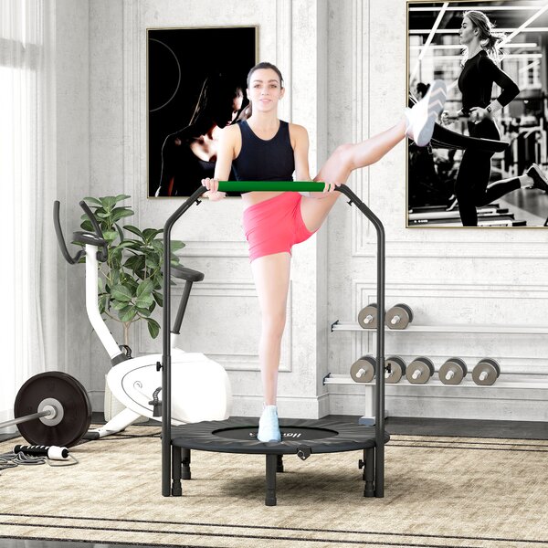 HOMCOM Tappetino Elastico Pieghevole Ø102 cm con Manico Regolabile Telaio in Acciaio per Allenamento Gambe Corpo Nero e Verde | Aosom Italy
