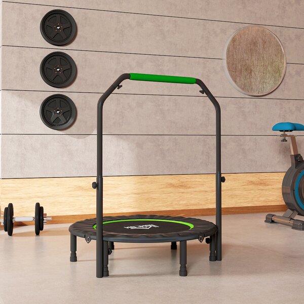 HOMCOM Tappetino Elastico Pieghevole Ø102 cm con Manico Regolabile Telaio in Acciaio per Allenamento Gambe Corpo Nero e Verde | Aosom Italy