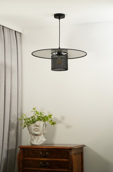 Duolla - Lampadario a sospensione con filo TOKYO RATTAN 1xE27/15W/230V diametro 50 cm nero/argento