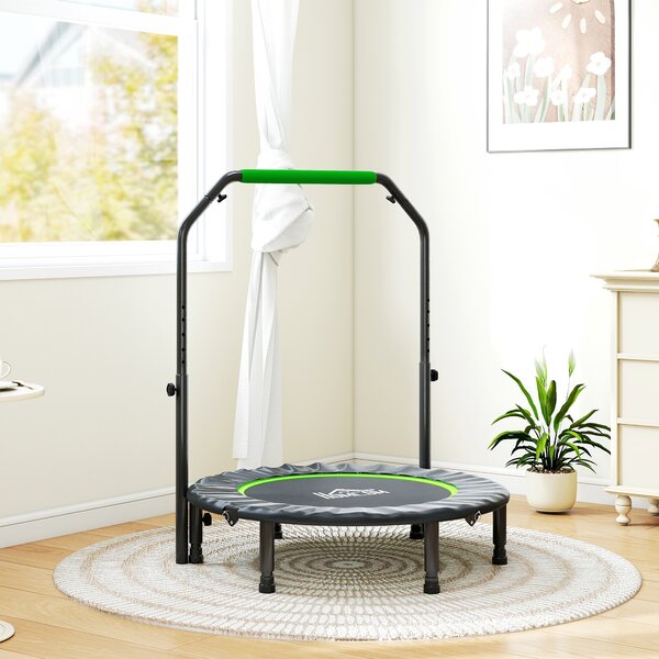 HOMCOM Tappetino Elastico Pieghevole Ø102 cm con Manico Regolabile Telaio in Acciaio per Allenamento Gambe Corpo Nero e Verde | Aosom Italy
