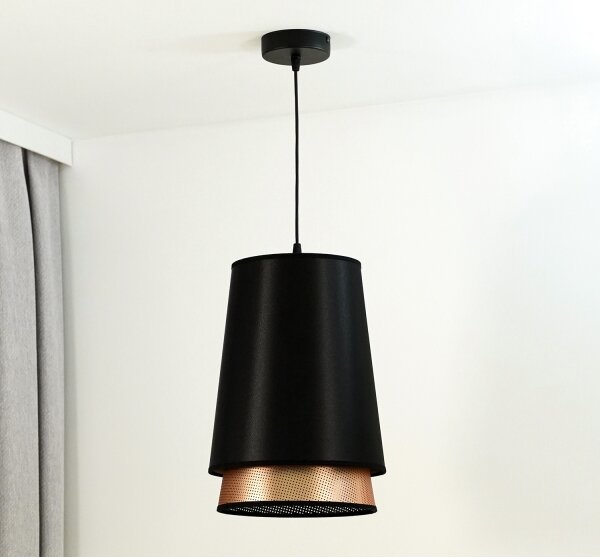 Duolla - Lampadario a sospensione con filo BELL SHINY 1xE27/15W/230V diametro 25 cm nero/rame