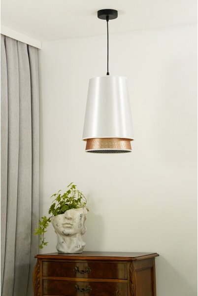 Duolla - Lampadario a sospensione con filo BELL SHINY 1xE27/15W/230V diametro 25 cm bianco/rame