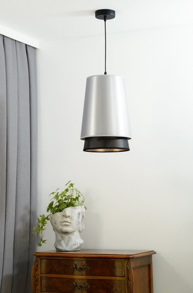 Duolla - Lampadario a sospensione con filo BELL SHINY 1xE27/15W/230V diametro 25 cm argento/nero