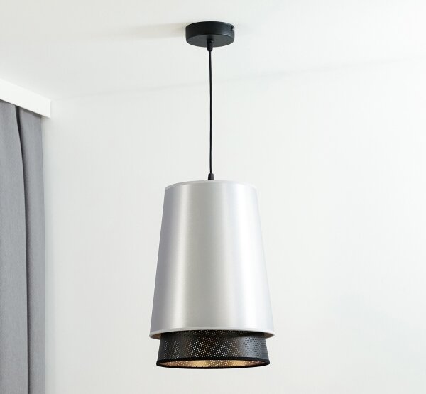 Duolla - Lampadario a sospensione con filo BELL SHINY 1xE27/15W/230V diametro 25 cm argento/nero