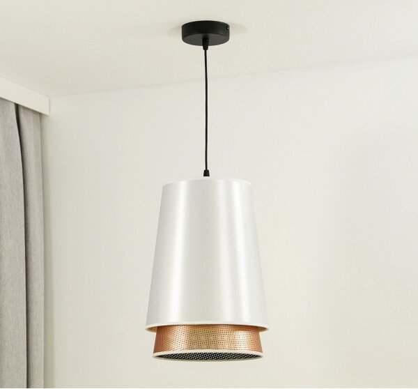 Duolla - Lampadario a sospensione con filo BELL SHINY 1xE27/15W/230V diametro 25 cm bianco/rame