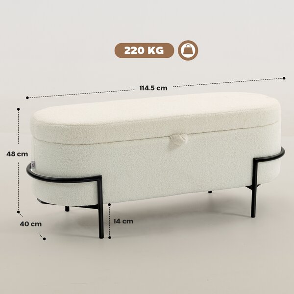 HOMCOM Panca contenitore imbottita, con rivestimento in fleece e struttura in metallo, Bianco crema | Aosom Italy