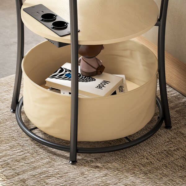 HOMCOM Tavolino da salotto rotondo con 3 ripiani, ricarica integrata e sacca, Ø50 x 55,1 cm, Legno naturale | Aosom Italy