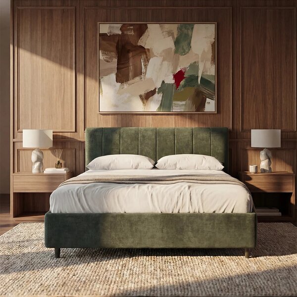 ONYX letto imbottito con vano contenitore e testiera verticale in tess