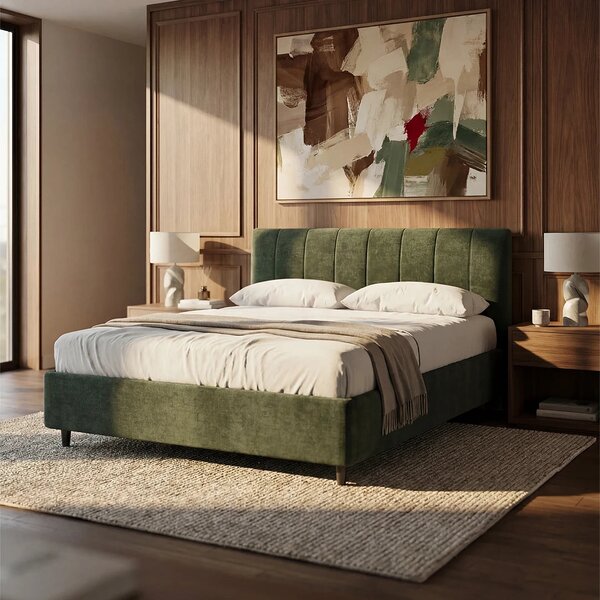 ONYX letto imbottito con vano contenitore e testiera verticale in tess