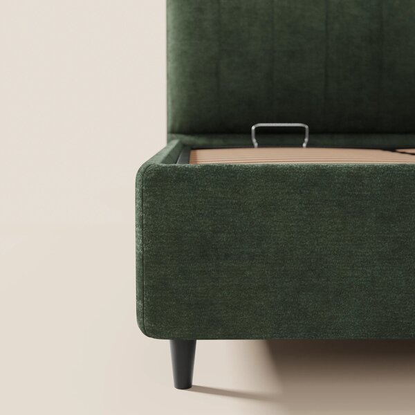 ONYX letto imbottito con vano contenitore e testiera verticale in tess