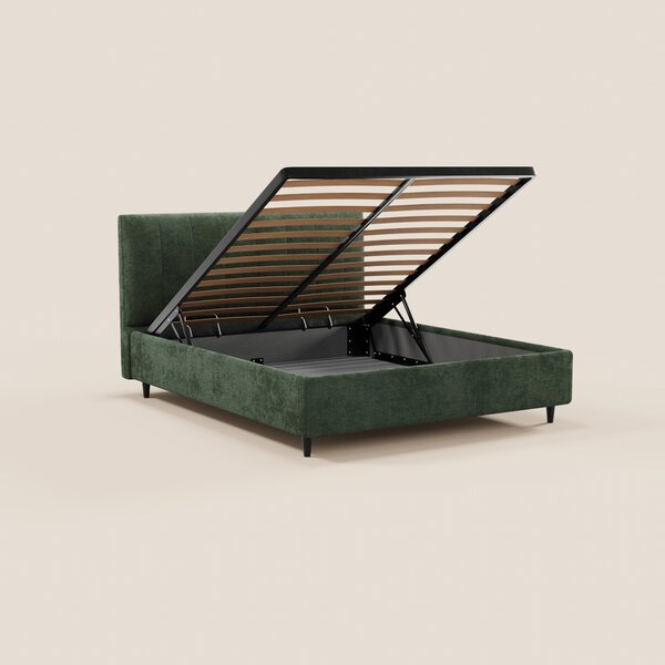 ONYX letto imbottito con vano contenitore e testiera verticale in tess