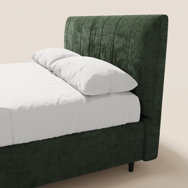 ONYX letto imbottito con vano contenitore e testiera verticale in tess