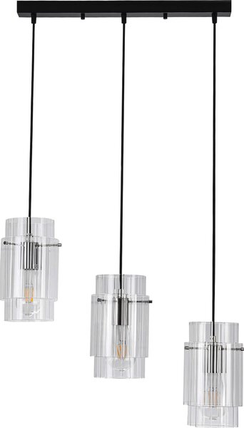Lampada a sospensione Savana nera e trasparente, 3xE27x40W, vetro, dimensioni: 120x58x14 cm, IP20, Light Prestige