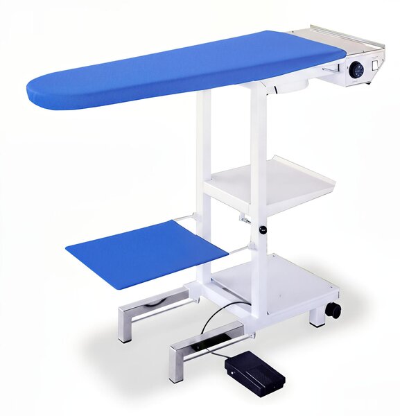 Tavolo da stiro professionale con piano aspirante e riscaldato elettricamente COMELUX -A Dimensioni da chiuso 139 x 47 x 44 cm ASPIRATORE TAPPETINO E APPOGGIAFERRO