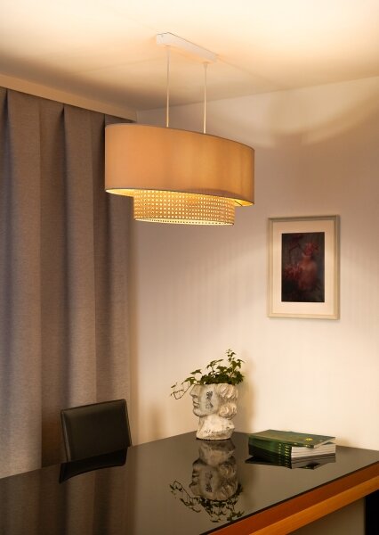 Duolla - Lampadario a sospensione con filo DOUBLE OVAL RATTAN 2xE27/15W/230V color crema/rattan