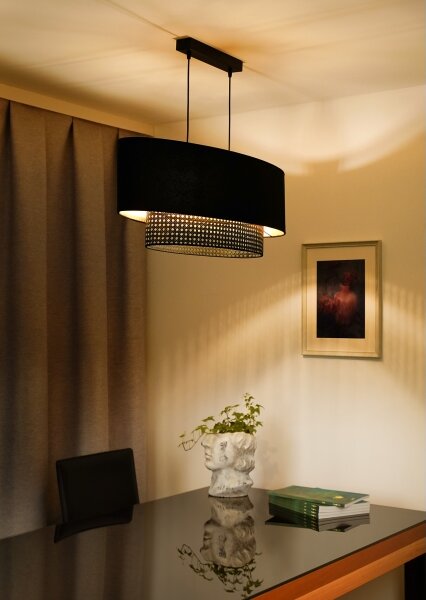 Duolla - Lampadario a sospensione con filo DOUBLE OVAL RATTAN 2xE27/15W/230V nero/rattan