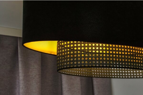 Duolla - Lampadario a sospensione con filo DOUBLE OVAL RATTAN 2xE27/15W/230V nero/rattan