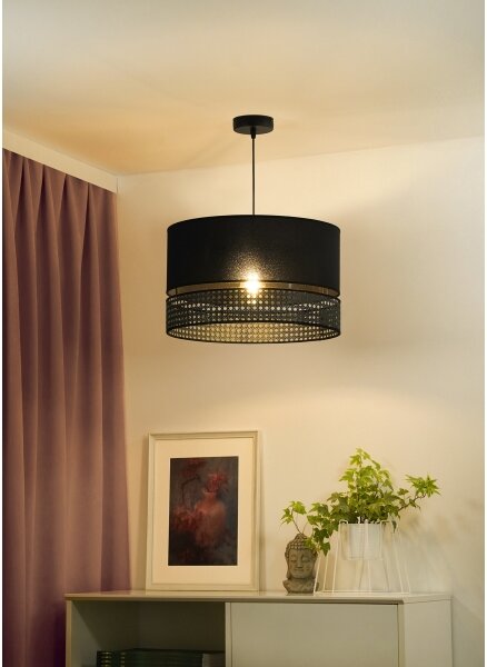 Duolla - Lampadario a sospensione con filo DOUBLE RATTAN 1xE27/15W/230V diametro 40 cm nero