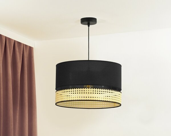 Duolla - Lampadario a sospensione con filo DOUBLE RATTAN 1xE27/15W/230V diametro 40 cm nero/beige