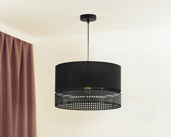 Duolla - Lampadario a sospensione con filo DOUBLE RATTAN 1xE27/15W/230V diametro 40 cm nero