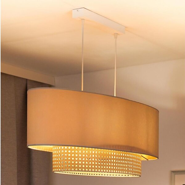 Duolla - Lampadario a sospensione con filo DOUBLE OVAL RATTAN 2xE27/15W/230V color crema/rattan