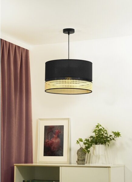 Duolla - Lampadario a sospensione con filo DOUBLE RATTAN 1xE27/15W/230V diametro 40 cm nero/beige