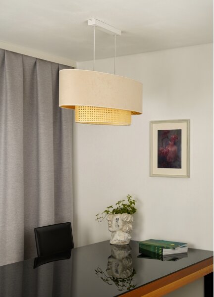 Duolla - Lampadario a sospensione con filo DOUBLE OVAL RATTAN 2xE27/15W/230V color crema/rattan