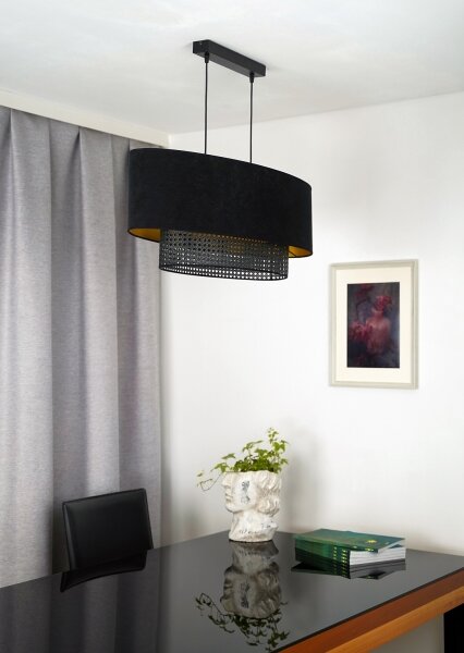 Duolla - Lampadario a sospensione con filo DOUBLE OVAL RATTAN 2xE27/15W/230V nero/rattan