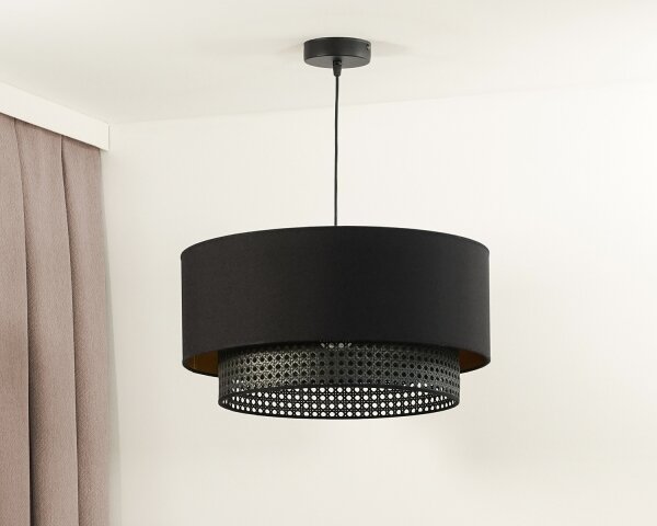 Duolla - Lampadario a sospensione con filo BOHO RATTAN 1xE27/15W/230V diametro 45 cm nero