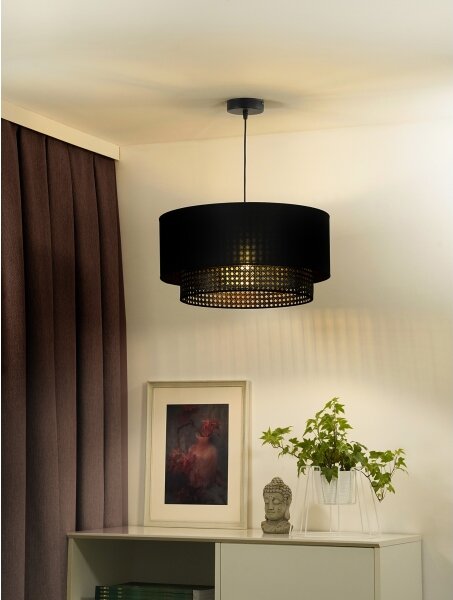 Duolla - Lampadario a sospensione con filo BOHO RATTAN 1xE27/15W/230V diametro 45 cm nero