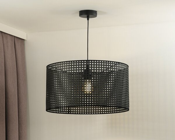 Duolla - Lampadario a sospensione con filo ROLLER RATTAN 1xE27/15W/230V diametro 45 cm nero