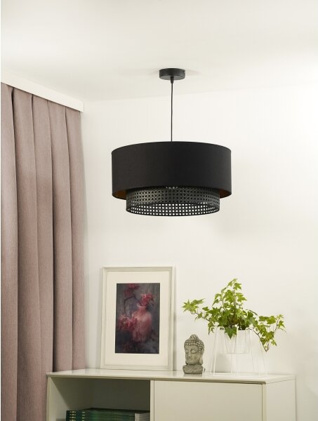Duolla - Lampadario a sospensione con filo BOHO RATTAN 1xE27/15W/230V diametro 45 cm nero