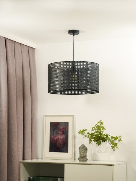 Duolla - Lampadario a sospensione con filo ROLLER RATTAN 1xE27/15W/230V diametro 45 cm nero