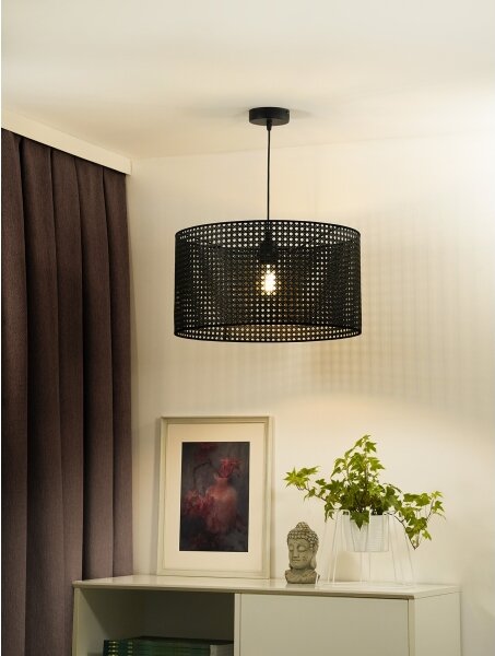Duolla - Lampadario a sospensione con filo ROLLER RATTAN 1xE27/15W/230V diametro 45 cm nero