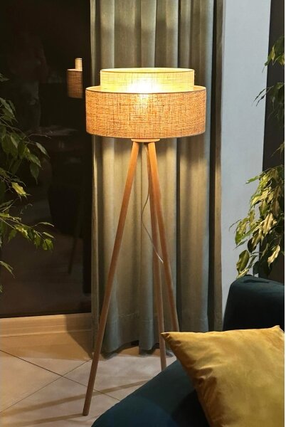 Duolla - Lampada con piedistallo YUTE BOHO 1xE27/15W/230V diametro 45 cm marrone/color crema