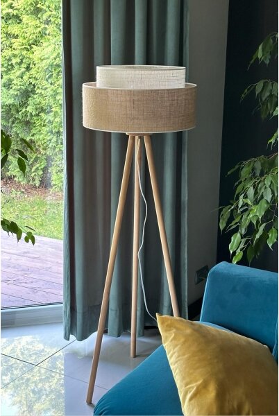Duolla - Lampada con piedistallo YUTE BOHO 1xE27/15W/230V diametro 45 cm marrone/color crema