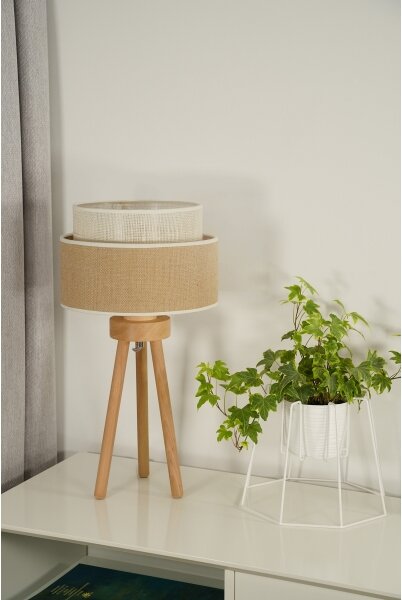 Duolla - Lampada da tavolo YUTE BOHO 1xE27/15W/230V diametro 25 cm marrone/color crema
