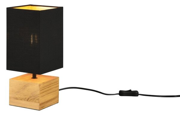 Lampada da tavolo nera/di colore naturale con paralume in tessuto (altezza totale 30 cm) Woody – Reality