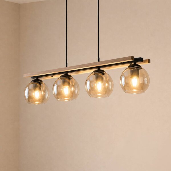 Lampada a sospensione in vetro Enrique Lindby, dimmerabile, Legno scuro, Soggiorno / Sala da pranzo, Vetro, Moderno, Lampada a sospensione