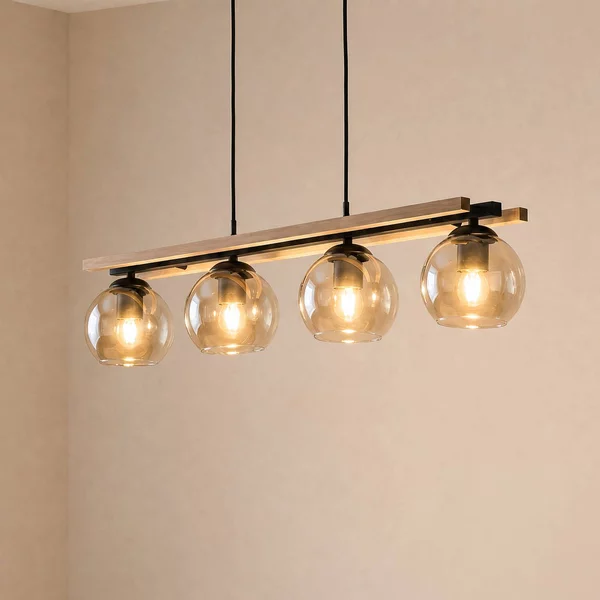 Lampada a sospensione in vetro Enrique Lindby, dimmerabile, Legno scuro, Soggiorno / Sala da pranzo, Vetro, Moderno, Lampada a sospensione