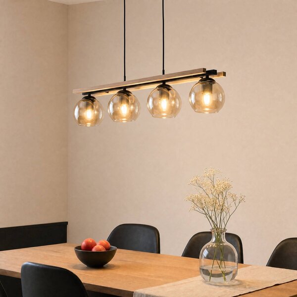 Lampada a sospensione in vetro Enrique Lindby, dimmerabile, Legno scuro, Soggiorno / Sala da pranzo, Vetro, Moderno, Lampada a sospensione