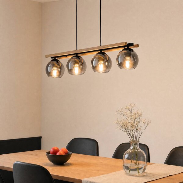 Lampada a sospensione in vetro Enrique Lindby, dimmerabile, Legno chiaro, Soggiorno / Sala da pranzo, Vetro, Moderno, Lampada a sospensione