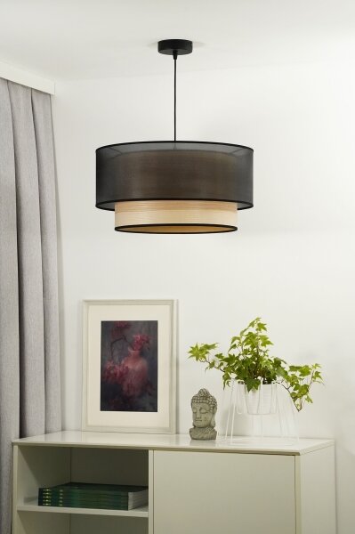 Duolla - Lampadario a sospensione con filo WOOD BOHO 1xE27/15W/230V diametro 45 cm nero/beige