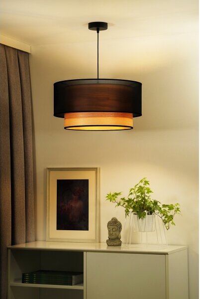 Duolla - Lampadario a sospensione con filo WOOD BOHO 1xE27/15W/230V diametro 45 cm nero/beige