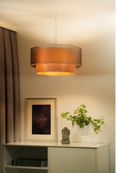 Duolla - Lampadario a sospensione con filo WOOD BOHO 1xE27/15W/230V diametro 45 cm rame/beige