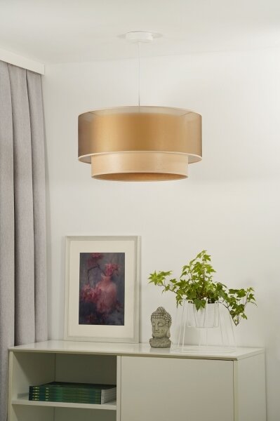 Duolla - Lampadario a sospensione con filo WOOD BOHO 1xE27/15W/230V diametro 45 cm rame/beige